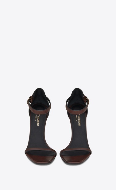 SAINT LAURENT YSL heels Woman OPYUM 110 sandals in brown leather and gold-toned metal b_V4